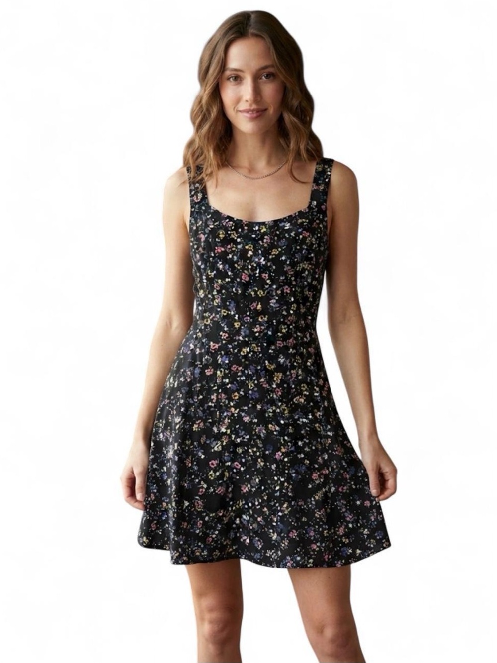 GAP Black Floral Square-Neck Sundress with Multicolor Print